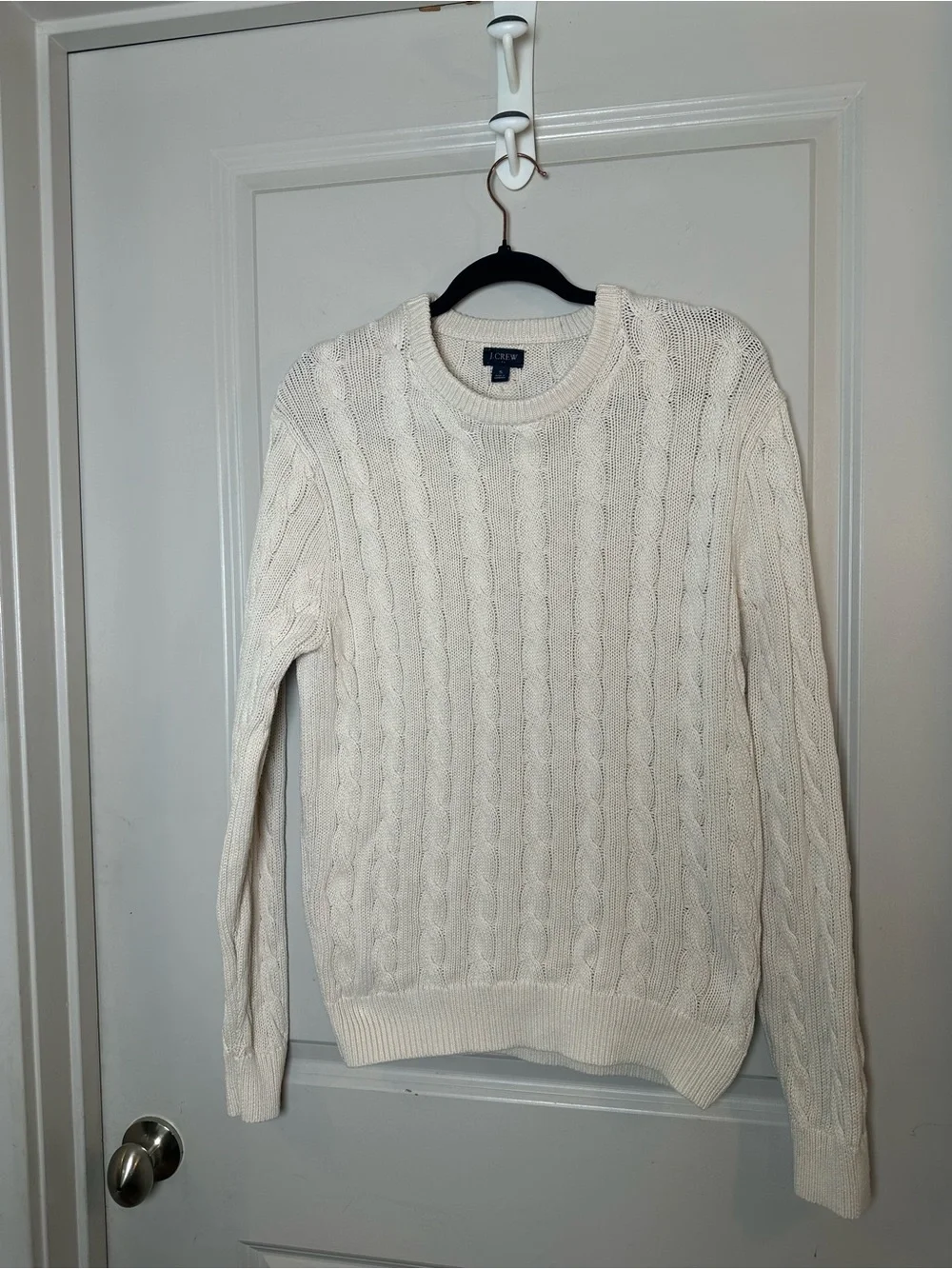 J.Crew Cableknit Cotton Fisherman Cotton Crew Neck Cream Classic Sweater, Small